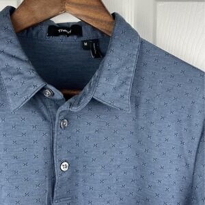 Theory Polo Shirt Mens Medium Blue Geometric Knit Short Sleeve Casual Pattern
